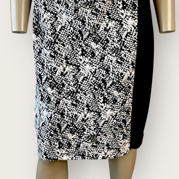 Donna Ricco Cap Sleeve Ruched Waist Sheath Dress Stretch Size 10 Black Abstract - Picture 5 of 16